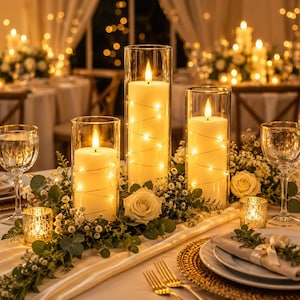 Flameless LED Pillar Candles Set of 3 with Remote & Timer Battery Operated Flickering Acrylic Candles Star String Lights Home  Wedding Decor