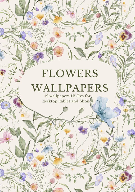 Floral Watercolor Wallpaper Bundle | 12 Digital Wallpapers Phone Tablet Desktop | Botanical Flowers Background | Wildflower Aesthetic