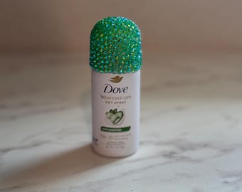 Desodorante de viaje Bedazzled – Tapa verde con pedrería, la tapa puede venir en diferentes colores.