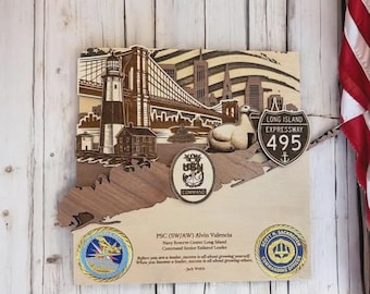 Placa personalizada de 30 cm (12") en 3D de abedul y nogal con el logotipo de una unidad militar, ideal como regalo de jubilación o para personal de primeros auxilios, policía, bomberos y servicios médicos de emergencia.