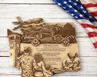 Placa personalizada de 30 cm (12") en 3D de abedul y nogal con el logotipo de una unidad militar, ideal como regalo de jubilación o para personal de primeros auxilios, policía, bomberos y servicios médicos de emergencia.