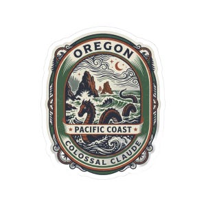 Pegatina Colosal Claude Oregon / Calcomanía de Vinilo de Criptidos de Oregon / Insignia Vintage de Serpiente Marina de la Costa del Pacífico / Botella de Agua Impermeable para Portátil