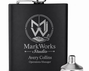 Personalized Set of 8  |  Stainless Steel 8 oz Hip Flask with Funnel