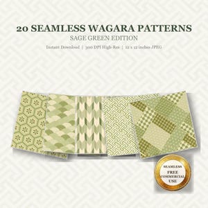 Salviagröna Wagara-mönster, sömlöst japanskt digitalt papper, scrapbook-ark (digital nedladdning)