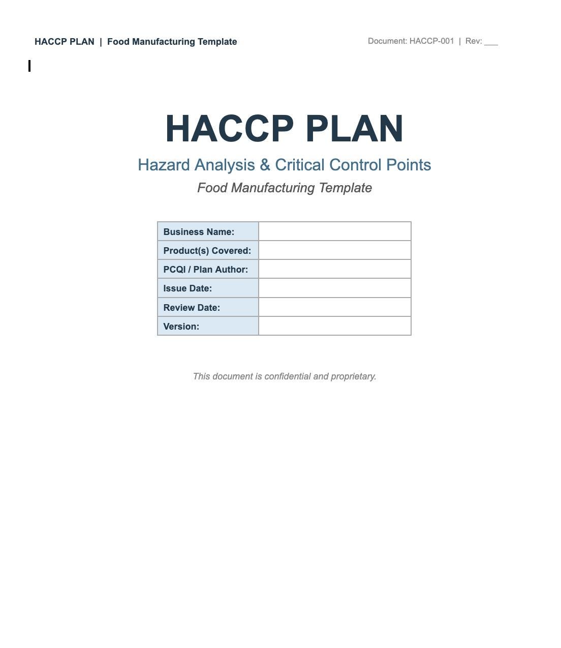 FSMA Compliant HACCP Plan Template | Food Safety Hazard Analysis (word ...