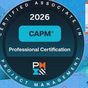May include: Image features a circular graphic with "CERTIFIED ASSOCIATE IN PROJECT MANAGEMENT" text. The center has "2026" and "CAPM® Professional Certification." A certificate and checklist are also present. The PMVISION logo is visible.