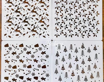 Christmas Stencil Royal Icing & Airbrush Cake Decor 6”x6”inch