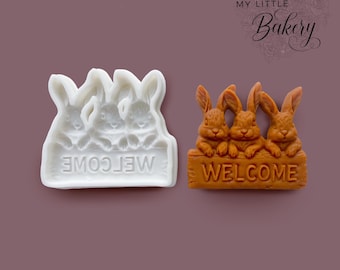 Bunnies Silicone Mold 4”inch Textured Rabbit Fondant Mold for Easter Cookies, Baby Shower Cake Topper, Resin,Wax, Clay & Soap Crafting