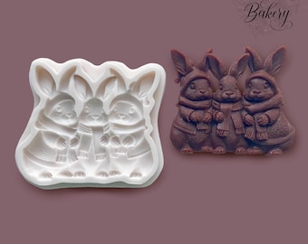 Christmas Bunnies Silicone Mold 3.8”inch