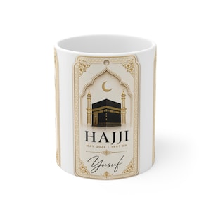 Personalized Hajj Mubarak Mug, Custom Hajji Hajja Coffee Cup | Islamic Keepsake