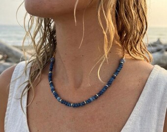 Blue Gemstone Beaded Choker | Adjustable Summer Necklace | Beach jewelry Gift for Her