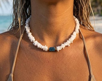 Collana artigianale in conchiglia e apatite / Gioielli in stile boho da spiaggia