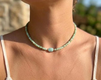 Gargantilla de amazonita / Colgante de piedra de amazonita natural / Joyería minimalista de verano para la playa