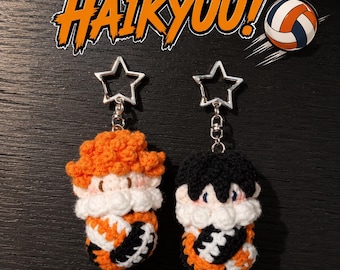 Llavero Chibi de ganchillo inspirado en Haikyuu – Equipo de voleibol anime Amigurumi hecho a mano, regalo de fans de Haikyu, Hinata, Kageyama, Nishinoya, Tsukishima