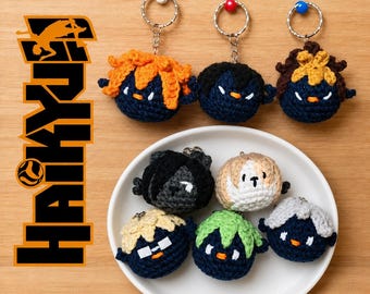 Llavero de ganchillo inspirado en Haikyuu - Colgante para bolso de anime del equipo de voleibol chibi, regalo amigurumi de manga Haikyuu hecho a mano, estilo Karasuno y Nekoma