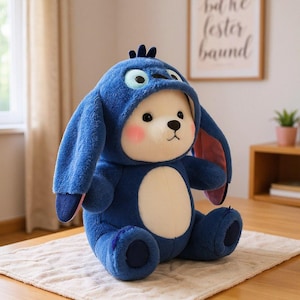 かわいいブルースティッチのコスチュームベアぬいぐるみ、柔らかいぬいぐるみ人形、かわいい漫画キャラクターの抱きしめ友達、子供やファンへのギフト 画像 2