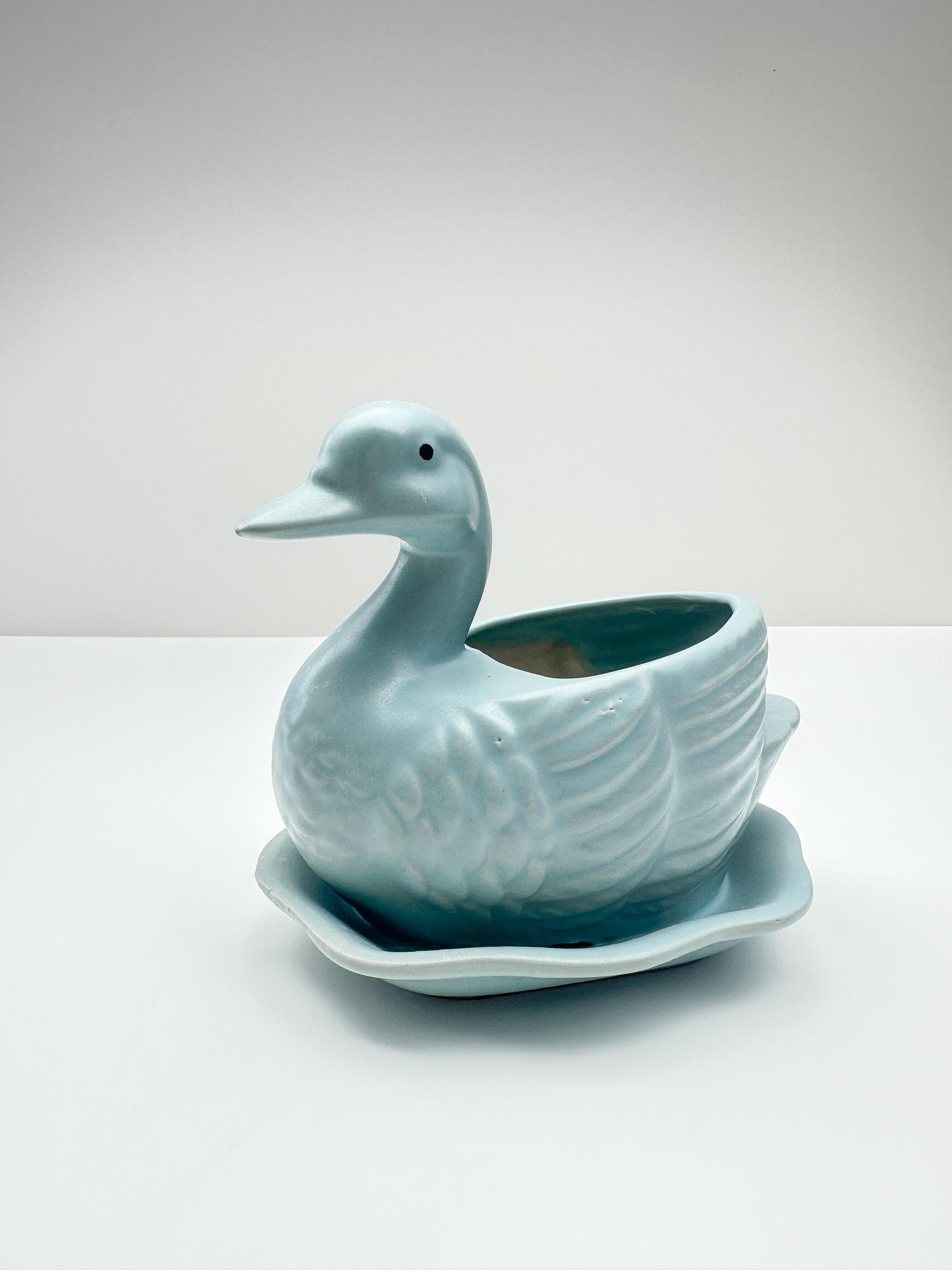 Vintage Ceramic Blue Duck Planter - Etsy