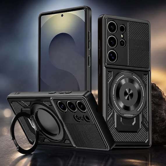 Magnetic Rotating Kickstand Phone Case with Shockproof Protection and Wireless Charging Support
