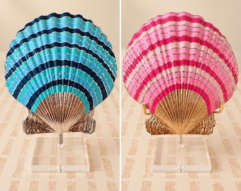 Ribbon Tides Collection | Hand-Painted Scallop Shell Décor with Acrylic Stand Included