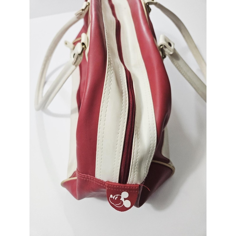 Vintage Mickey Mouse Disney Red & White Faux Leather Bowling / Gym / Travel Bag image 6