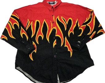 Vintage Brooks & Dunn Panhandle Slim Flame Button Up Long Sleeve Shirt Size L