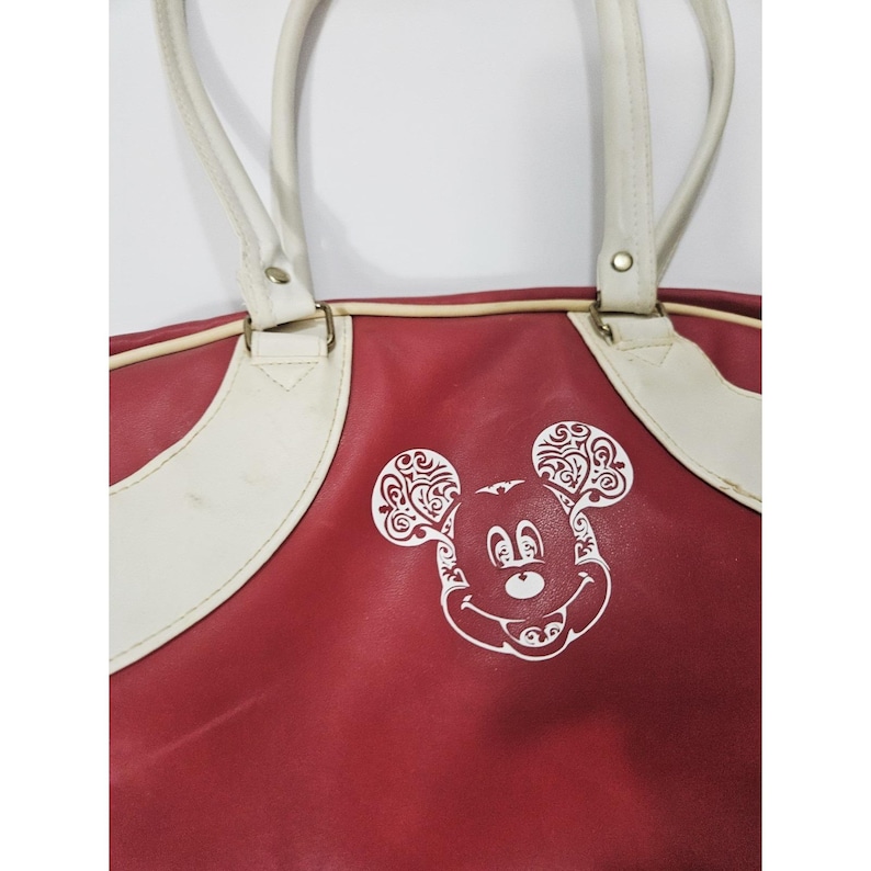 Vintage Mickey Mouse Disney Red & White Faux Leather Bowling / Gym / Travel Bag image 3