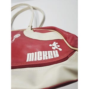 Vintage Mickey Mouse Disney Red & White Faux Leather Bowling / Gym / Travel Bag image 2
