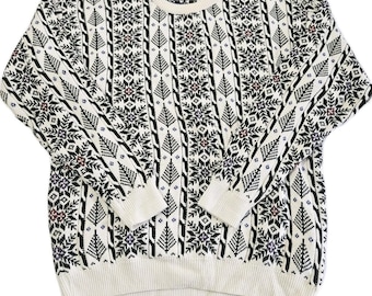 Vintage Liz Claiborne Winter Sweater Womens Size Large 100% Cotton Pullover Snow