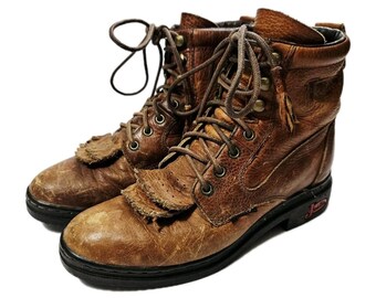 Vimtage Women's Justin Kiltie Leather Y2K Brown Boots Size 6.5 Ankle Distressed