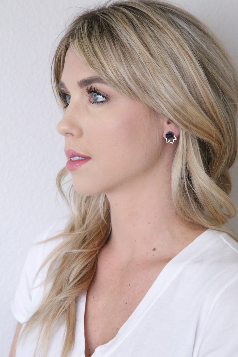 3-in-1 Lotus Ear Jackets Druzy Stud Earrings