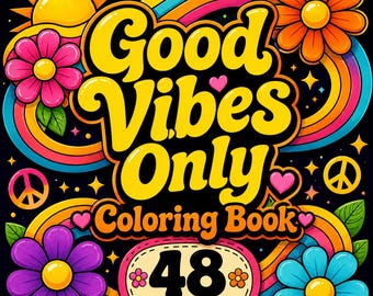 Groovy 70s Coloring Book | Retro Flowers, Peace Signs, Good Vibes (Digital Download)