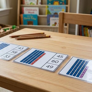 10進法ブロック位取りカード、10の位と1の位の算数アクティビティ、モンテッソーリ式数字カード1～100、印刷可能なPDF即時ダウンロード
