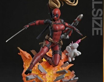 Figura imprimible en 3D de Lady Deadpool STL / Mercenaria Antihéroe Femenina / Estatua de resina de acción de cómic