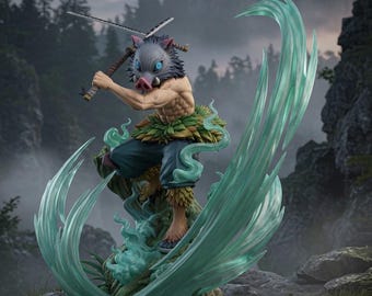 Figura STL de Inosuke Hashibira / Guerrero anime con máscara de jabalí (Descarga digital)