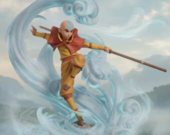 Figura de fantasía de Aang STL / Monje Maestro Aire / Estatua elemental imprimible en 3D de alto detalle / Modelo de exhibición de resina