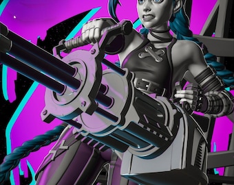 Jinx Chaos Girl STL / Personaje inspirado en Arcane / Figura de anime punk / Modelo para impresión 3D