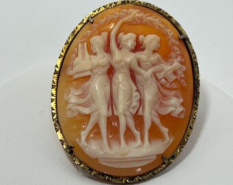Vintage Sterling Silver Gold Plated Cameo Brooch