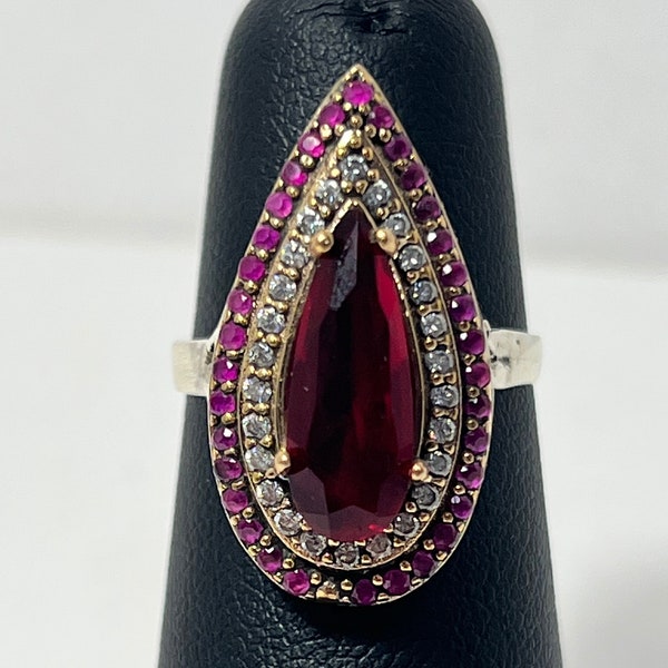 Vintage Gold Toned Sterling Silver Imitation Ruby Ring