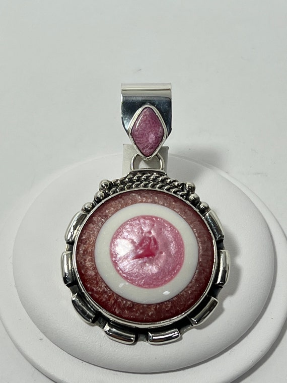 Vintage Sterling Silver Pink Glass Pendant