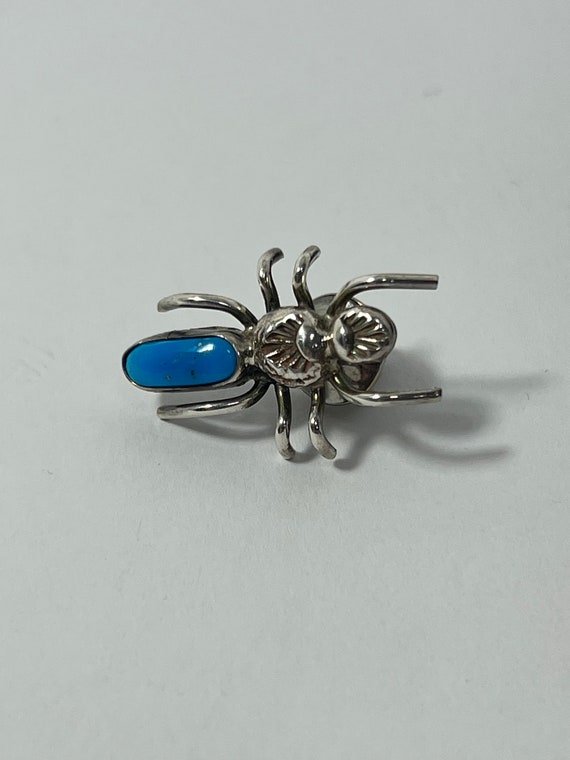 Sterling Silver Vintage Insect Brooch with Turquo… - image 4