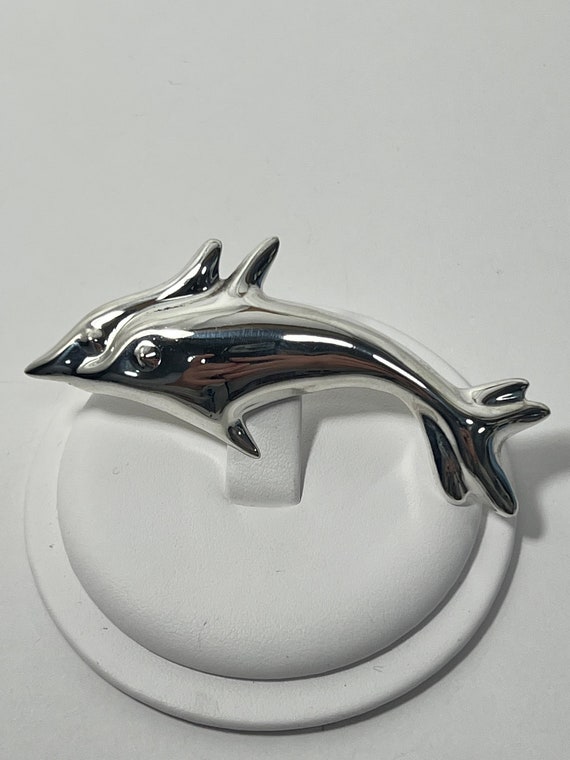Vintage Sterling Silver Twin Dolphin Brooch