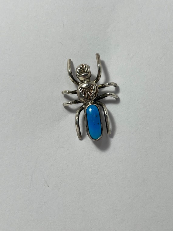 Sterling Silver Vintage Insect Brooch with Turquo… - image 1