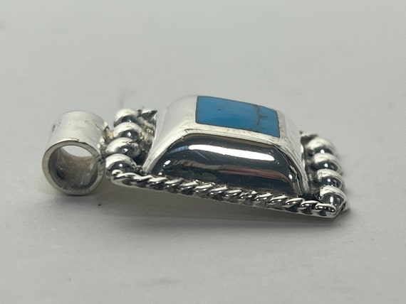 Vintage Sterling Silver Square Turquoise Pendant - image 2