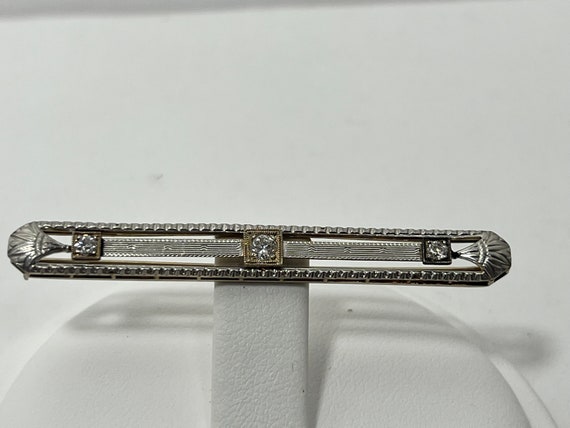 Vintage Platinum Bar Brooch with Diamonds - image 2