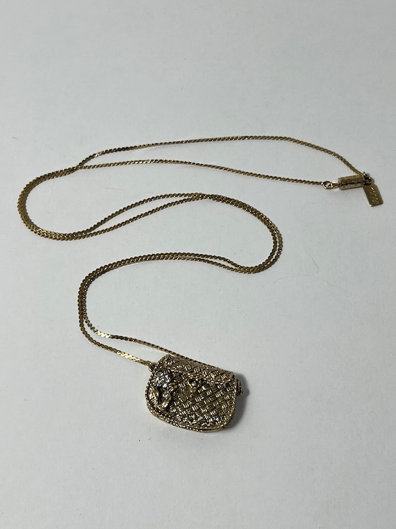 Vintage 1928 Mini Purse Gold Toned Necklace With Rhinestones