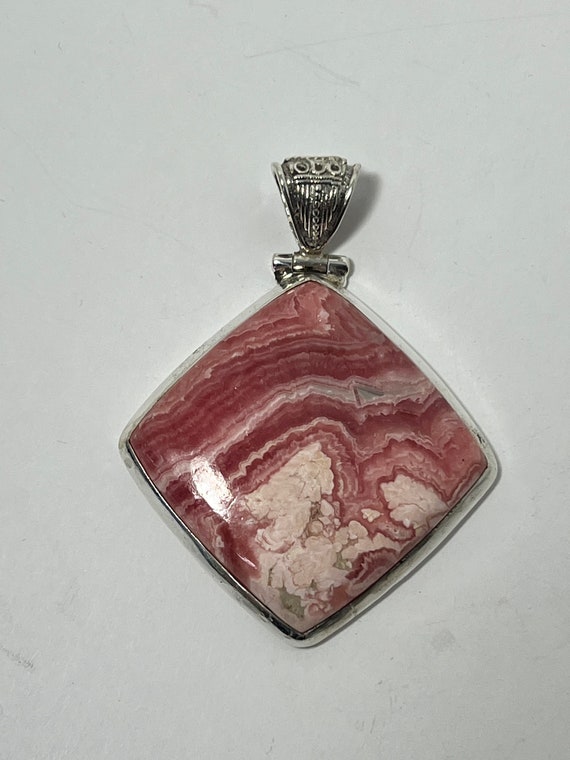 Vintage Sterling Silver Rhodochrosite Pendant - image 1