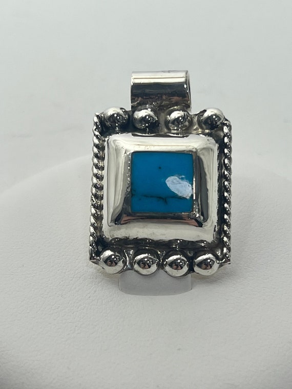 Vintage Sterling Silver Square Turquoise Pendant - image 1