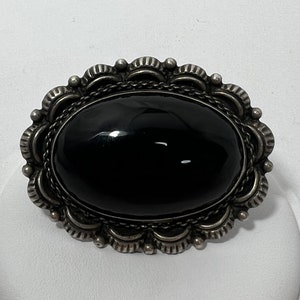 Vintage Sterling Silver Brooch with Black Glass