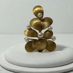 Vintage Krementz Gold Filled Leafy Pearl Brooch
