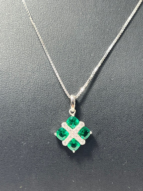 Elegant Imitation Emerald Sterling Silver Pendant - image 2